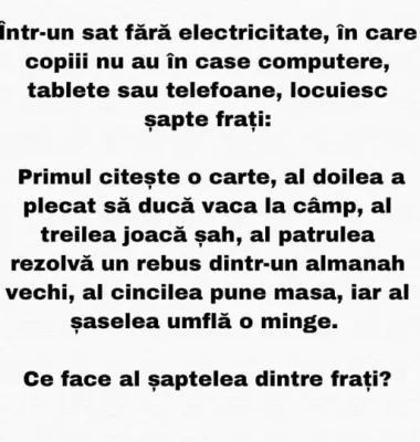 Provocare! Ce face al șaptelea frate din satul fără electricitate? Doar cei atenți găsesc răspunsul!