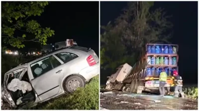 Pericol de explozie la ieșirea din Tecuci! Autoutilitară încărcată cu butelii implicată într-un accident grav!