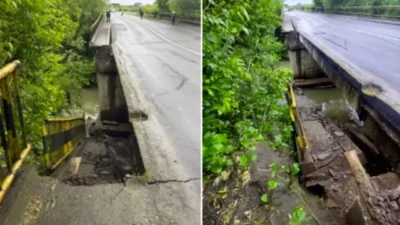 Breaking! Podul s-a surpat după ploaia torențială! Traficul închis complet pe ambele sensuri!