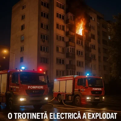 Incendiu violent în Capitală după ce o trotinetă electrică a explodat în apartament! pagube uriașe, nicio victimă