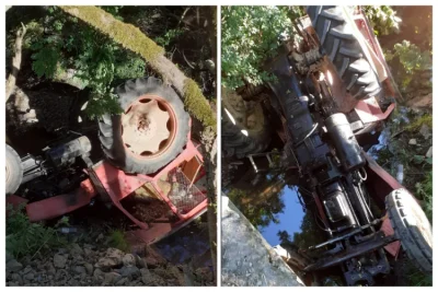 Accident grav în Cluj! Tractor răsturnat de pe pod, șoferul transportat de urgență la spital!