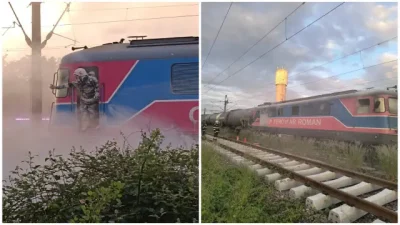 Alertă în Prahova! Locomotivă cu ţiţei cuprinsă de flăcări, intervenţie de urgenţă a pompierilor!