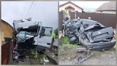 ACUM! Autocamion și autoturism s-au ciocnit violent în Fundătura, intervenție de urgență la fața locului