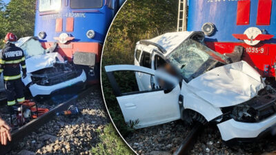 Sfârșit teribil pentru un bărbat și o femeie. Mașina lor a fost strivită de tren chiar duminică seara