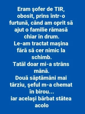 O întâmplare neașteptată pe șosea. Un gest mărunt a schimbat totul pentru un șofer