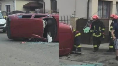 Trei persoane au ajuns de urgență la spital după un accident grav. Mașina s-a răsturnat pe șosea în urma unui impact violent