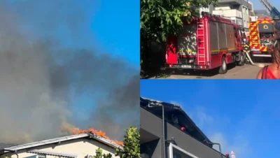 Alertă de incendiu într-un bloc de locuințe. Flăcările uriașe se văd de la kilometri distanță