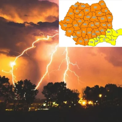 Alertă de vreme extremă. Cod roșu de vijelii și grindină în mai multe județe